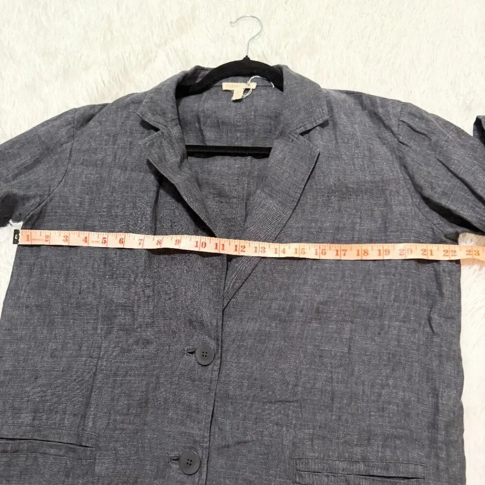 Women Eileen Fisher Linen Denim Two Button Lightweight Blazer Black Extra Small